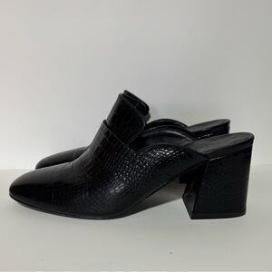 Freda Salvador Black Croc-Embossed Block Heel Mules, Women’s Size 7